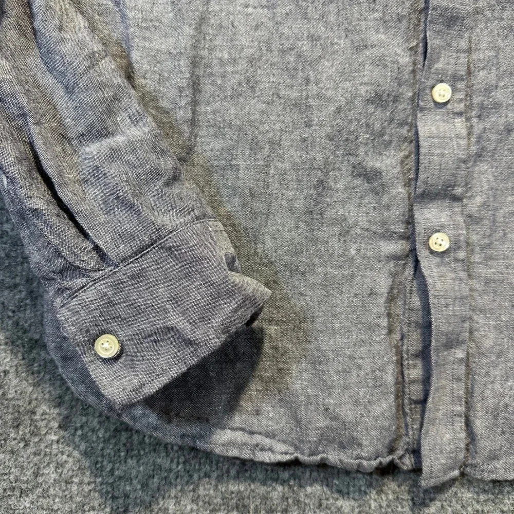 Banana Republic Button Down Mens Large Blue Linen Slim Fit Casual Chambray